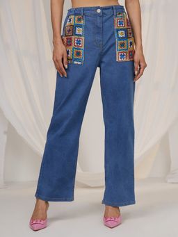 PINACOLADA - Women'S Lapis Blue Contrast Patch Denim Jeans