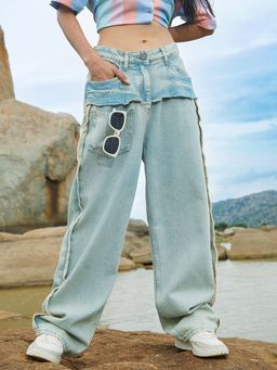 PINACOLADA - Women'S Light Blue Fringed Straight Denim Jeans