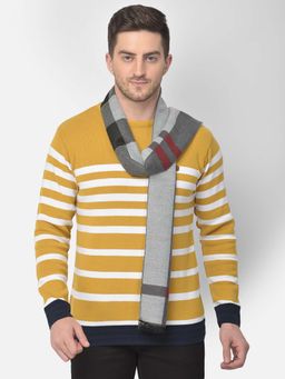 CAZZANO - Men Striped Acrylic Winter Scarf Grey
