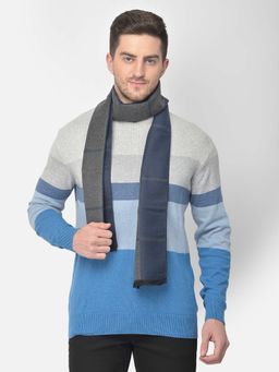 CAZZANO - Men Striped Acrylic Winter Scarf Navy Blue
