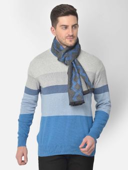 CAZZANO - Men Geometric Acrylic Winter Scarf Grey