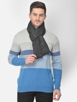 CAZZANO - Men Striped Acrylic Winter Scarf Black