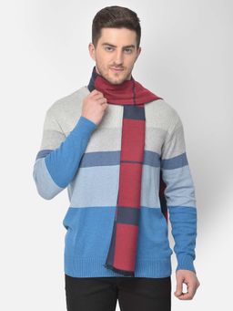 CAZZANO - Men Striped Acrylic Winter Scarf Red