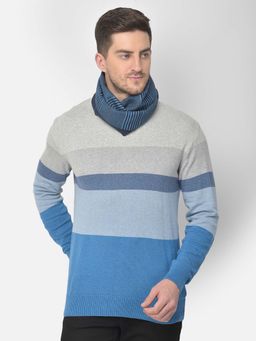 CAZZANO - Men Striped Acrylic Winter Scarf Blue