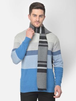 CAZZANO - Men Striped Acrylic Winter Scarf Grey