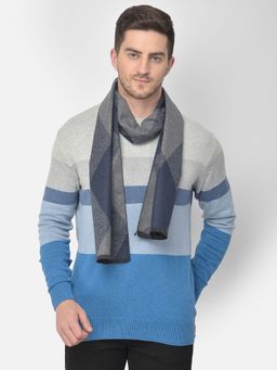 CAZZANO - Men Checked Acrylic Winter Scarf Navy Blue