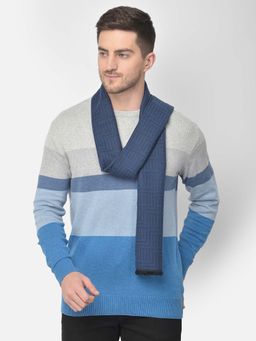 CAZZANO - Men Striped Acrylic Winter Scarf Blue