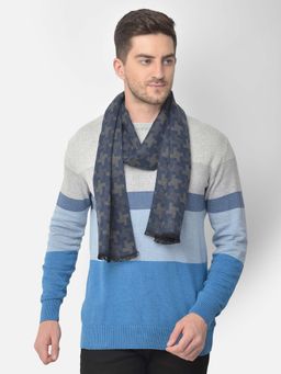 CAZZANO - Men Printed Acrylic Winter Scarf Navy Blue