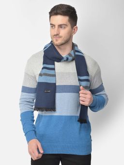 CAZZANO - Men Striped Acrylic Winter Scarf Navy Blue