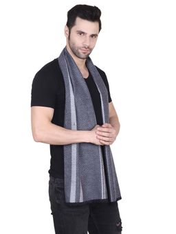 CAZZANO - Men Striped Woolen Grey Scarf