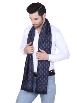 CAZZANO - Men Checked Woolen Navy Scarf