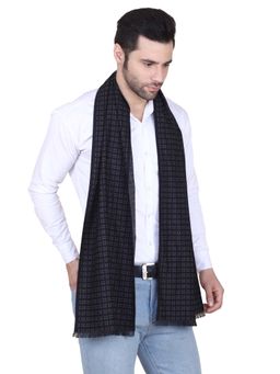 CAZZANO - Men Checked Woolen Navy Blue Scarf
