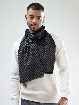 CAZZANO - Men Striped Woolen Reversible Black Scarf