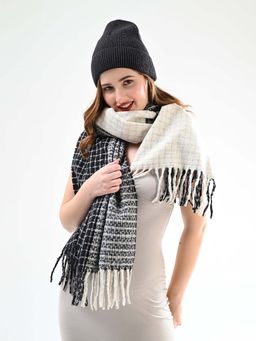 CAZZANO - Women Checks Black Viscose Scarves