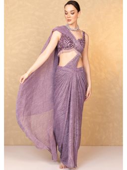 RCKC Aurum - Women Rose Mauve Luxe Pre-Draped Saree with Stitched Blouse with Stitched