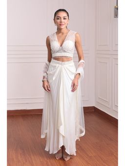 RCKC Aurum - Women White Moonlit Mirage Blouse with Dhoti and Dupatta