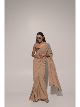 Kriti Bapna - Taarini Beige Saree with Stitched Blouse with Stitched