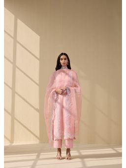 MEESA - Pink Embroidered Organza Kurta with Pant and Dupatta
