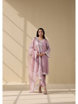 MEESA - Lavender Embroidered Organza Kurta with Pant and Dupatta