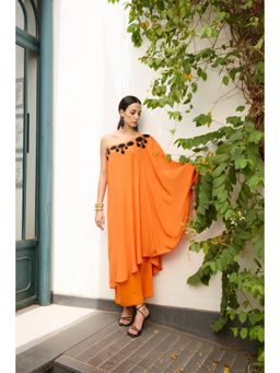 MEESA - Orange Embroidered Crepe Kaftan Kurta with Pant