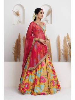 Monika Mathuria Datta - Chanderi Gul-Printed Yellow Kurta with Churidar and Dupatta
