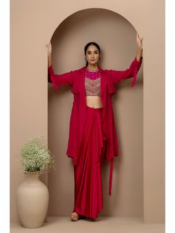 Monika Mathuria Datta - Gulab Halter Embroidered Pink Blouse with Dhoti and Jacket
