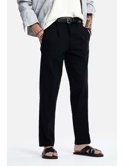 Snitch - Black Solid Relaxed Casual Trouser for Men