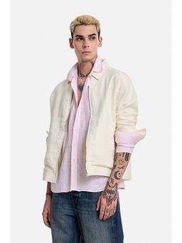 Snitch - Cream Solid Full Sleeves Regular Bomber Jacket for Men