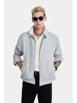 Snitch - Light Grey Solid Full Sleeves Regular Bomber Jacket for Men