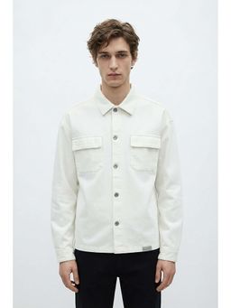 Snitch - White Denim Full Sleeves Relaxed Shacket for Men