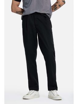 Snitch - Black Solid Relaxed Casual Trousers for Men