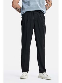 Snitch - Black Textured Relaxed Casual Trousers for Men