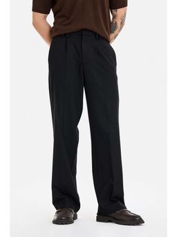 Snitch - Black Solid Relaxed Formal Trouser for Men