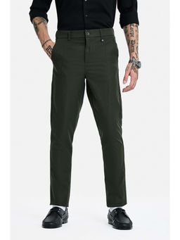 Snitch - Olive Solid Slim Formal Trouser for Men