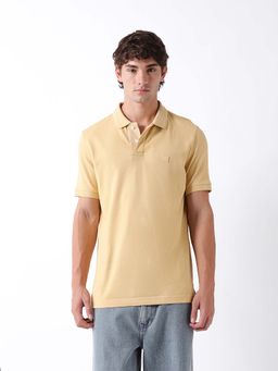 The Bear House - Yellow Cotton Collar Neck Half Sleeves Solid Polo T-Shirt