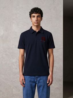 The Bear House - Navy Blue Cotton Collar Neck Half Sleeves Solid Polo T-Shirt
