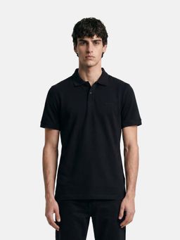 The Bear House - Black Cotton Collar Neck Half Sleeves Solid Polo T-Shirt
