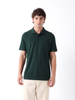The Bear House - Green Cotton Collar Neck Half Sleeves Solid Polo T-Shirt