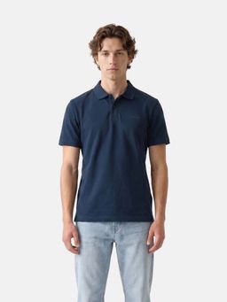 The Bear House - Navy Blue Cotton Collar Neck Half Sleeves Solid Polo T-Shirt