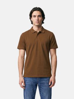 The Bear House - Brown Cotton Collar Neck Half Sleeves Solid Polo T-Shirt