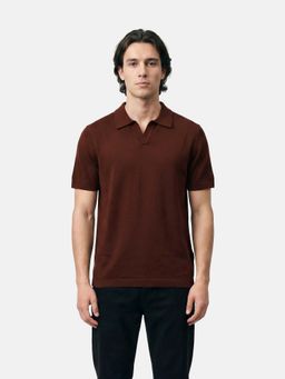 The Bear House - Brown Cotton Collar Neck Half Sleeves Solid Polo T-Shirt