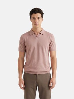 The Bear House - Pink Cotton Collar Neck Half Sleeves Solid Polo T-Shirt