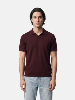 The Bear House - Wine Cotton Collar Neck Half Sleeves Solid Polo T-Shirt
