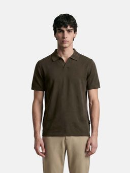 The Bear House - Olive Cotton Collar Neck Half Sleeves Solid Polo T-Shirt