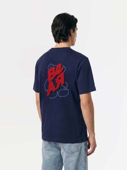The Bear House - Navy Blue Cotton Crew Neck Half Sleeves Typography T-Shirt