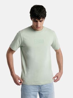 The Bear House - Green Cotton Crew Neck Half Sleeves Solid T-Shirt