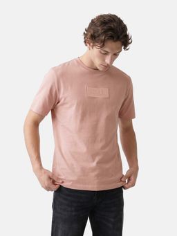The Bear House - Pink Cotton Crew Neck Half Sleeves Solid T-Shirt