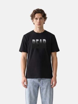 The Bear House - Black Cotton Crew Neck Half Sleeves Typography T-Shirt