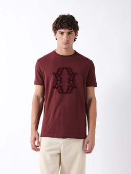 The Bear House - Maroon Cotton Crew Neck Half Sleeves Printed T-Shirt