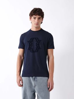 The Bear House - Blue Cotton Crew Neck Half Sleeves Printed T-Shirt
